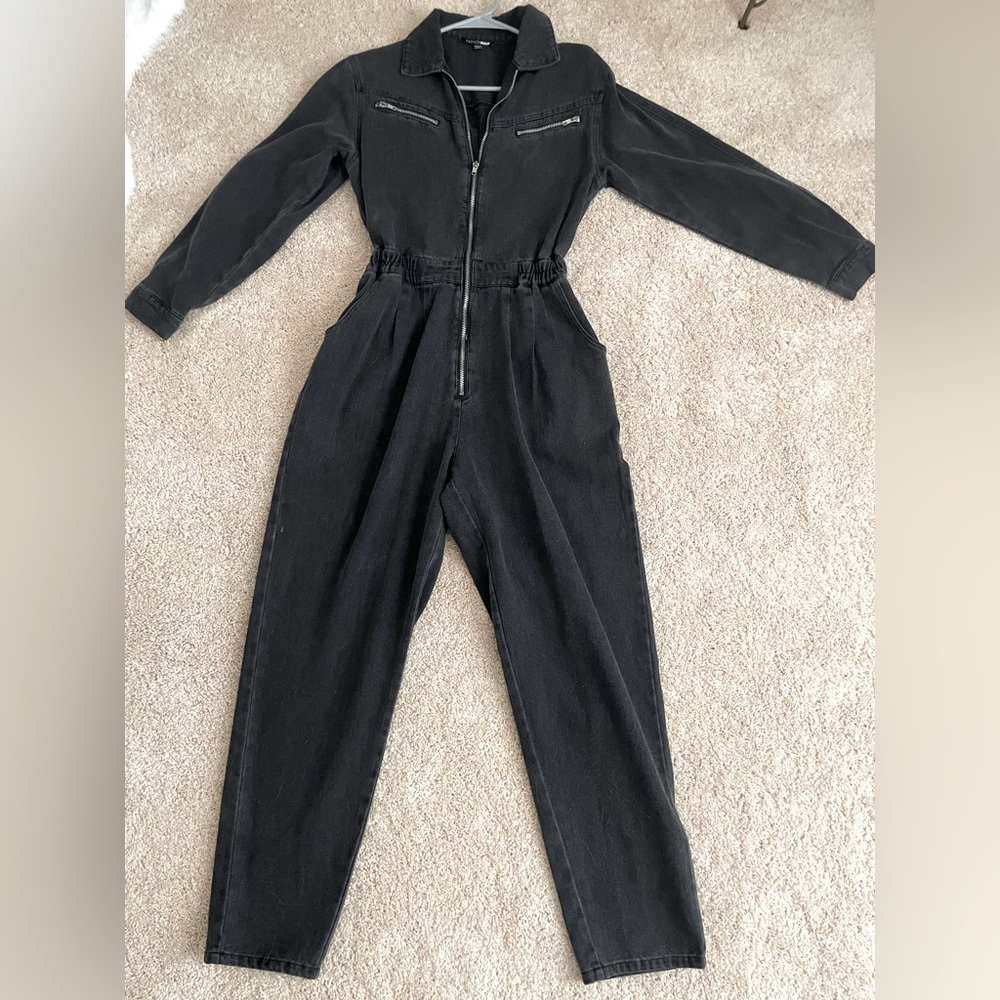 Acid Wash Black Denim Jumpsuit